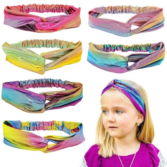 Accessories - Girls Mermaids Headbands Metallic Rainbow Pack of 6 Knot Hair Accessories